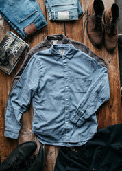 hiroshi kato mens The Ripper Double Gauze Shirt in Matte Blue