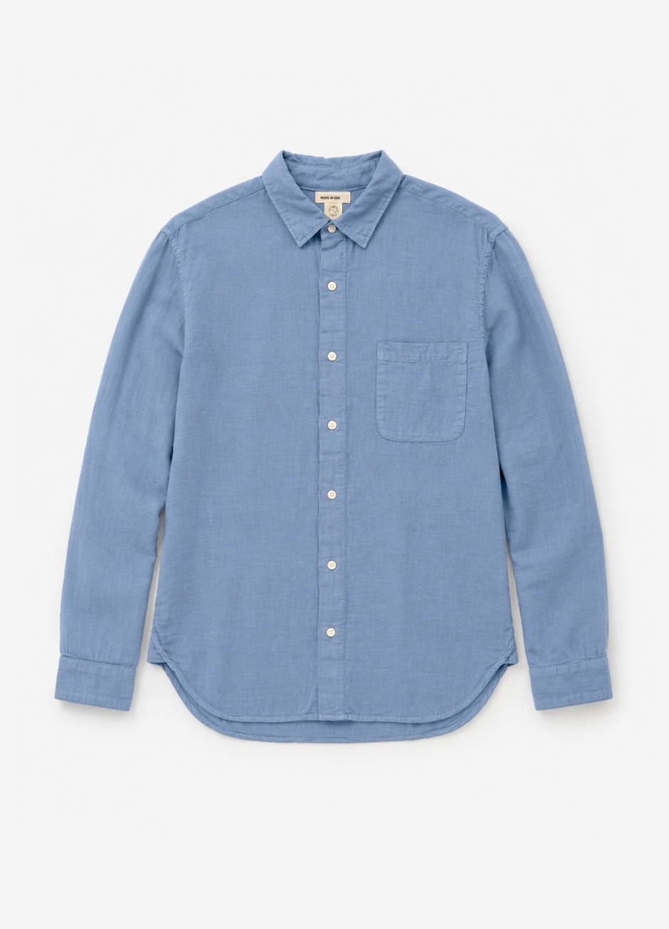 hiroshi kato mens The Ripper Double Gauze Shirt in Matte Blue