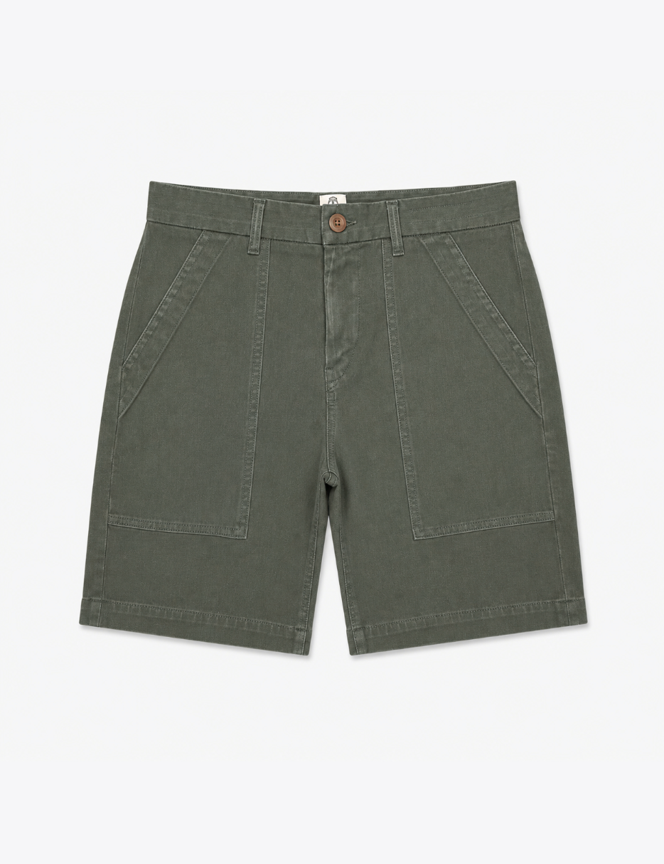 hiroshi kato mens The Scout 8" Denit® Fatigue Shorts in Moss