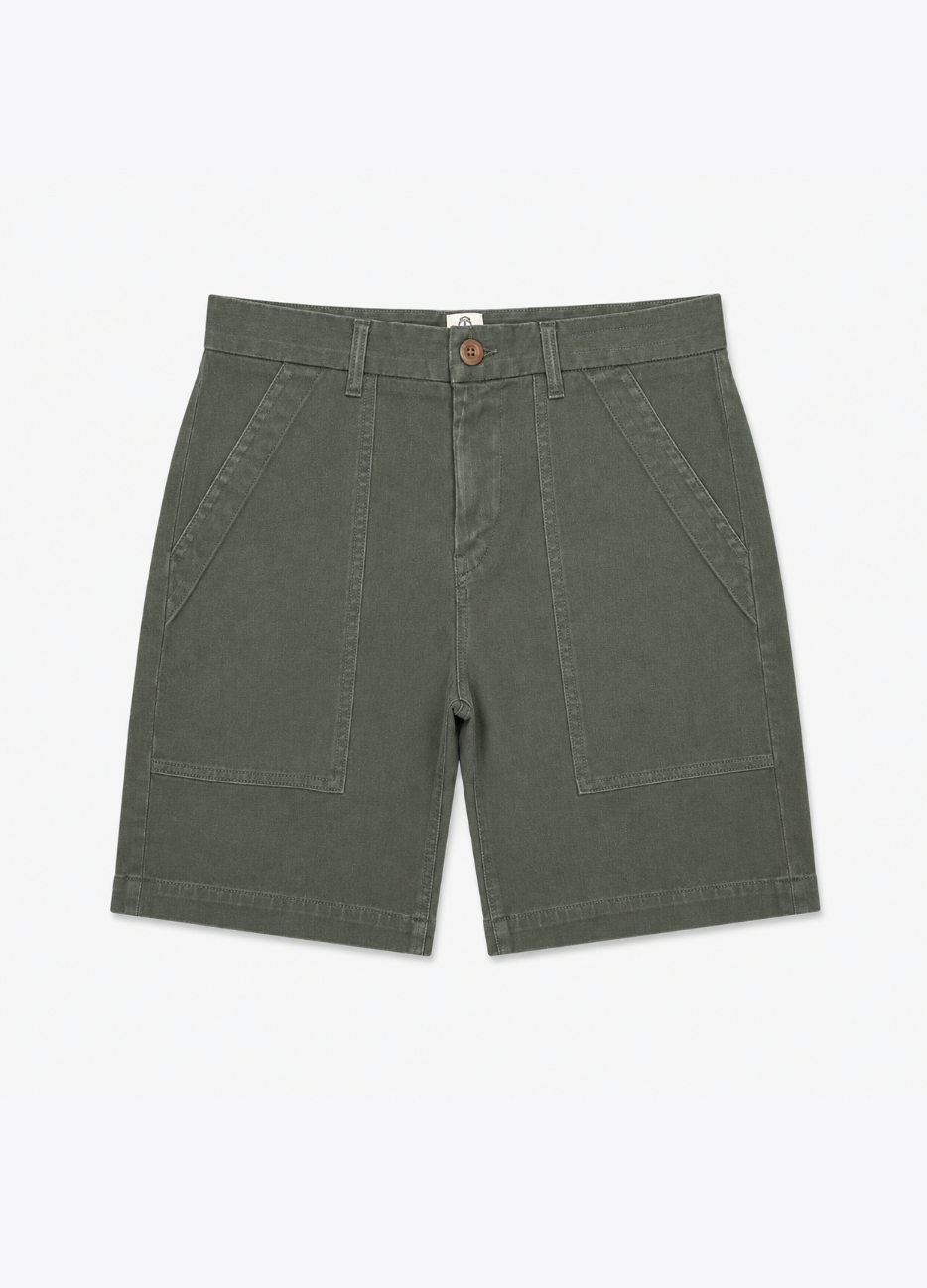 hiroshi kato mens The Scout 8" Denit® Fatigue Shorts in Moss