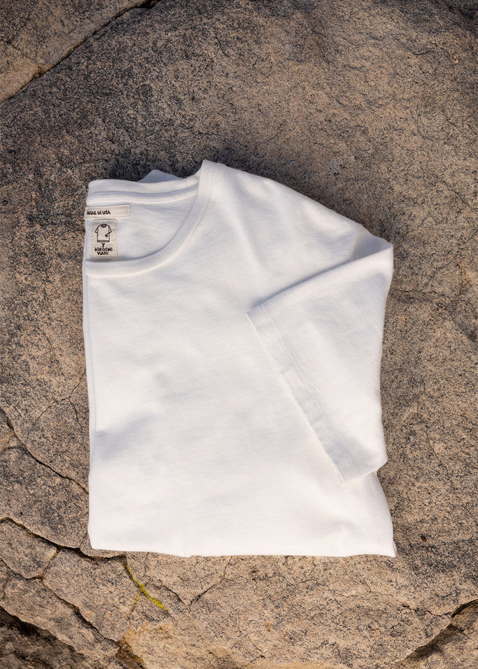 hiroshi kato mens The Stamp 9oz Organic Cotton Tee in Shell