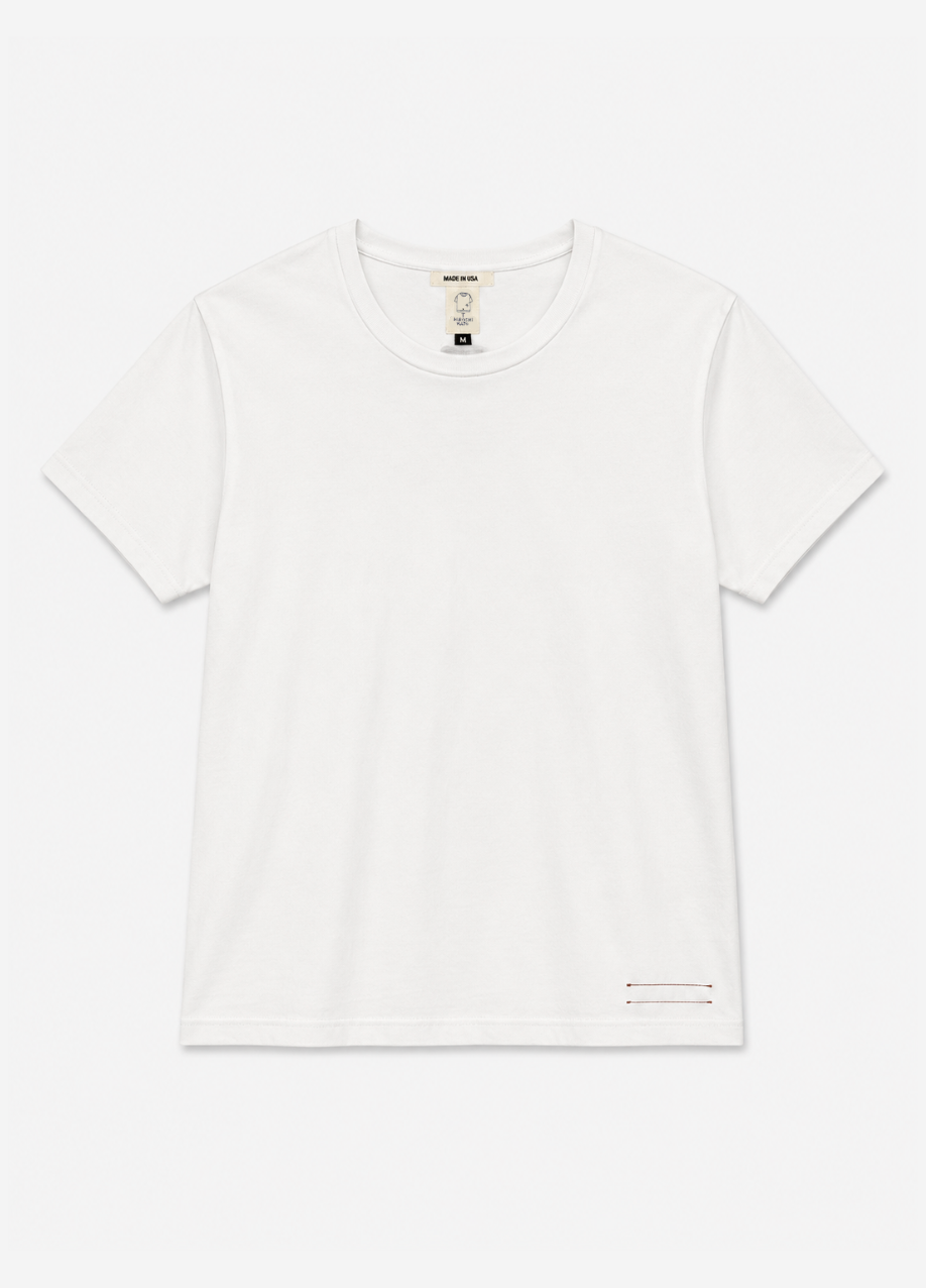 hiroshi kato mens The Stamp 9oz Organic Cotton Tee in Shell