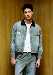 person wearing hollywood forever records mens Creeker Jacket in Green