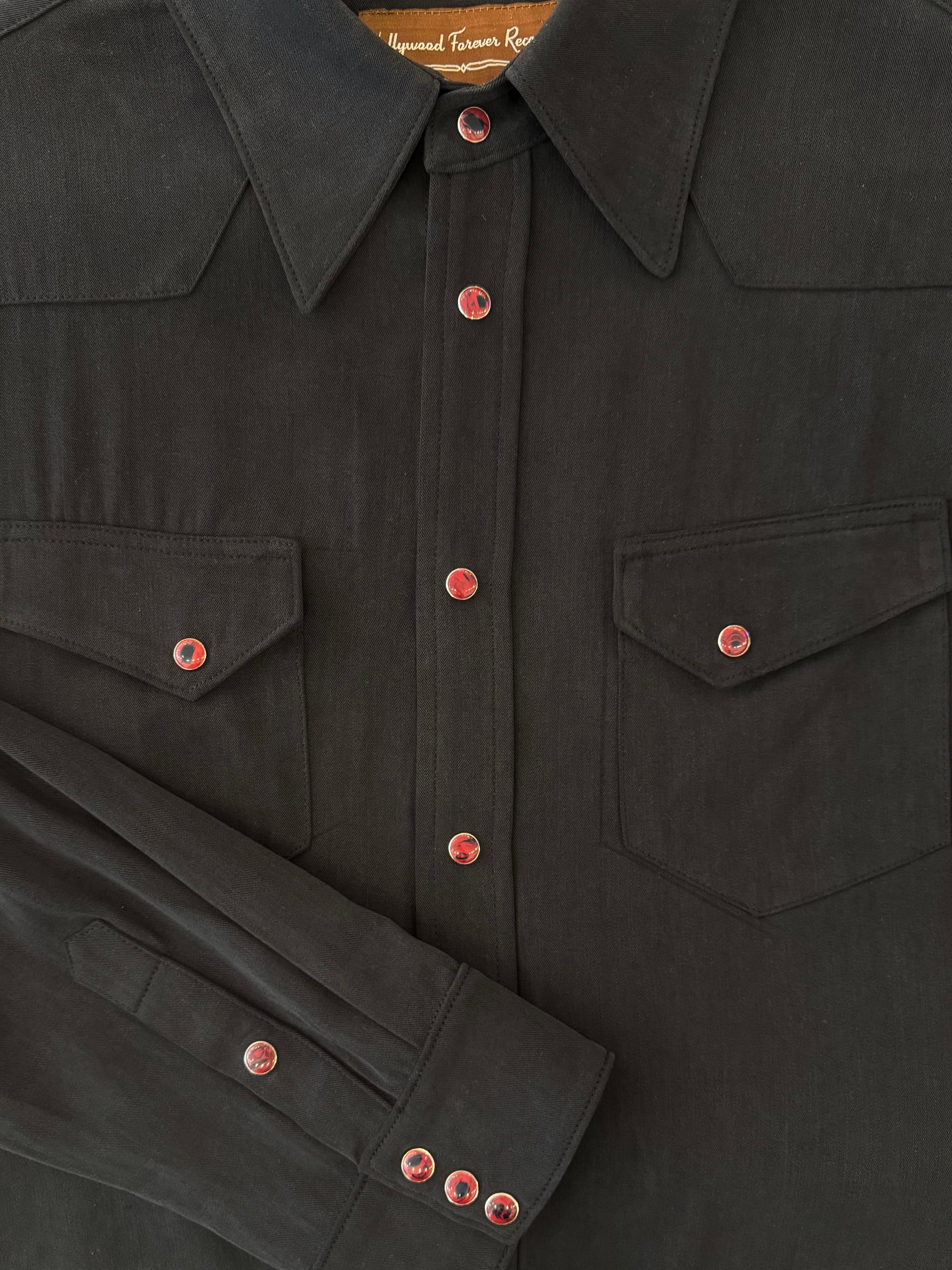 hollywood forever records mens Western Tencel Shirt in Black