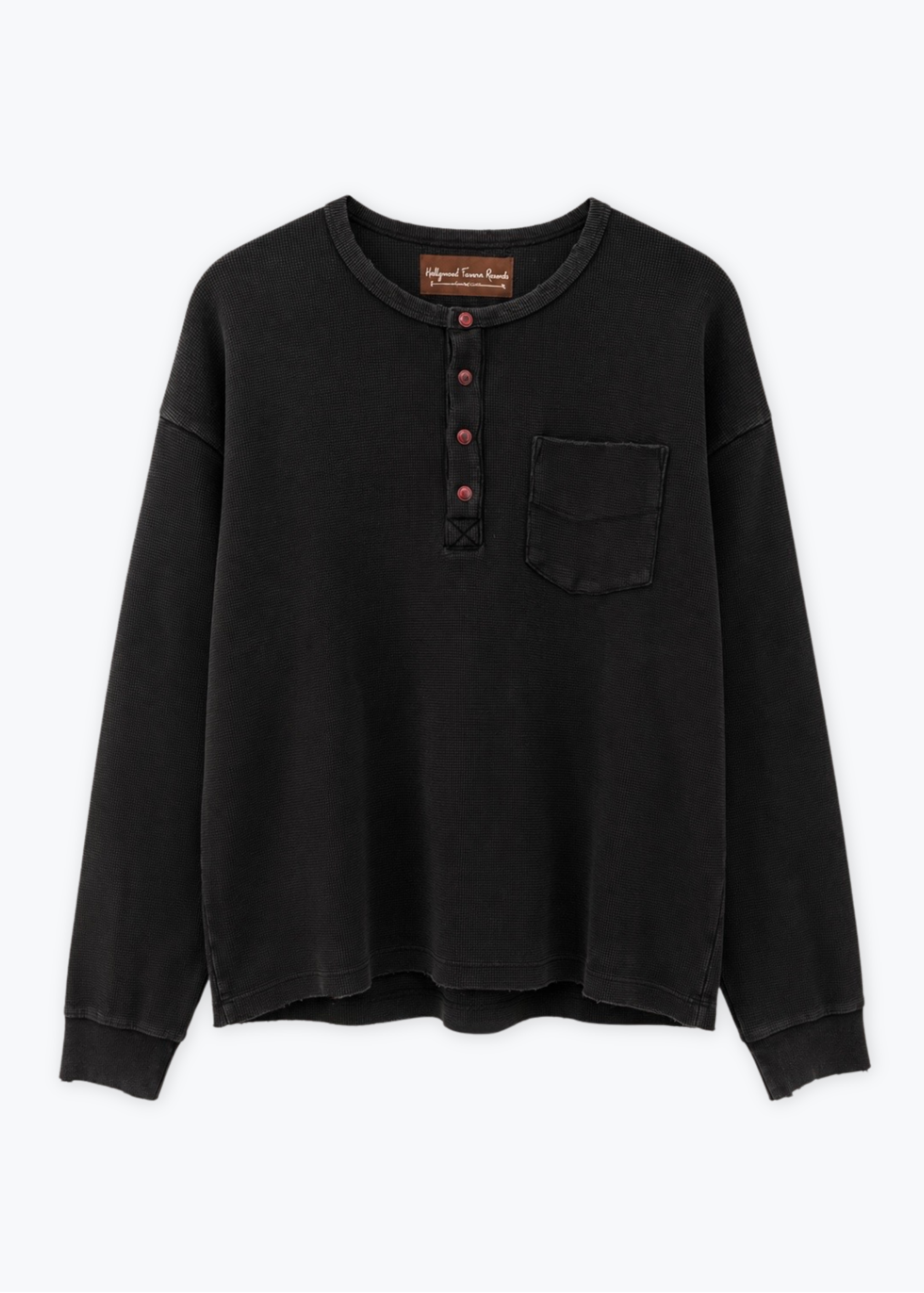 hollywood forever records mens Western Thermal Henley in Black