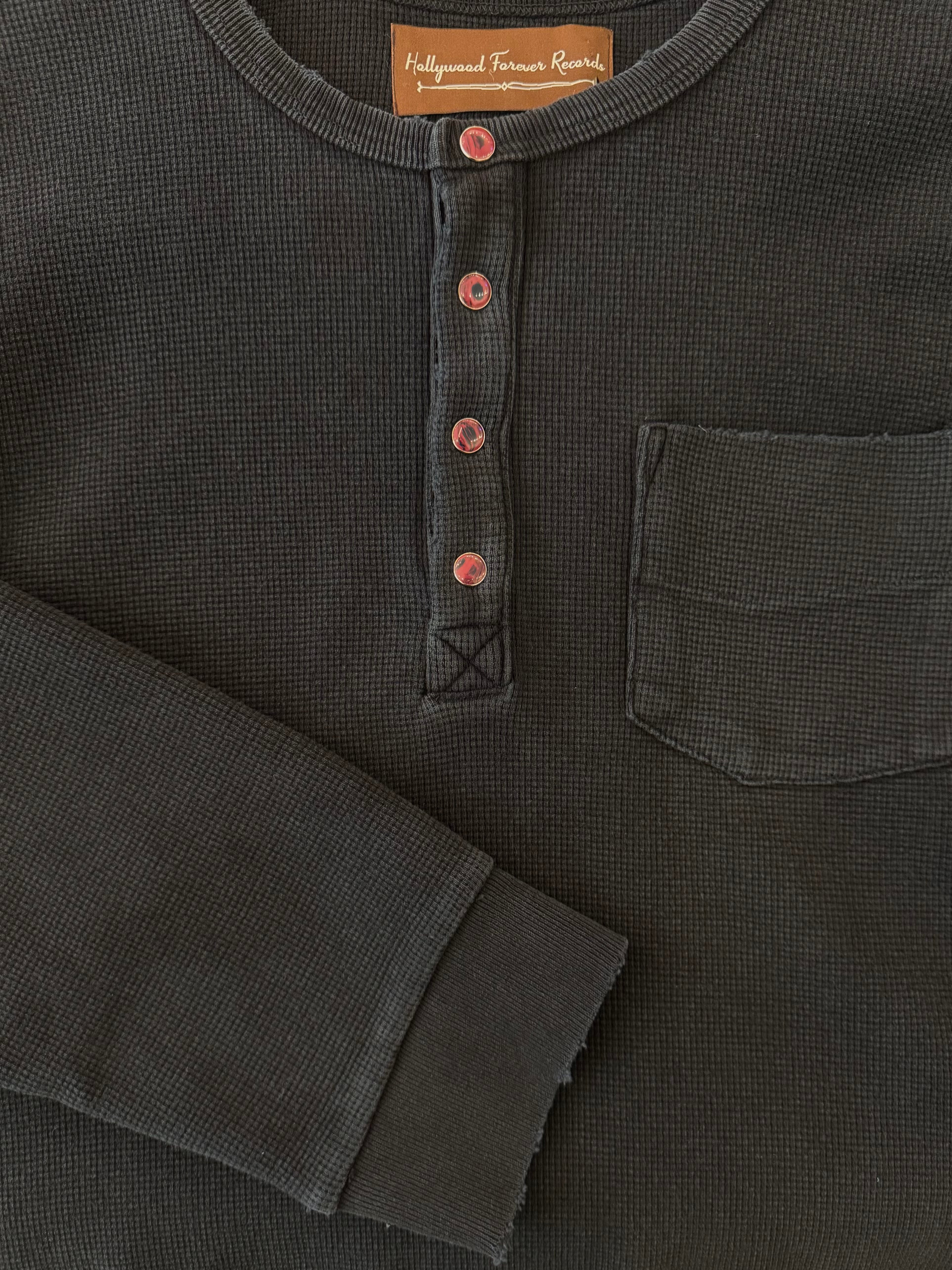 hollywood forever records mens Western Thermal Henley in Black