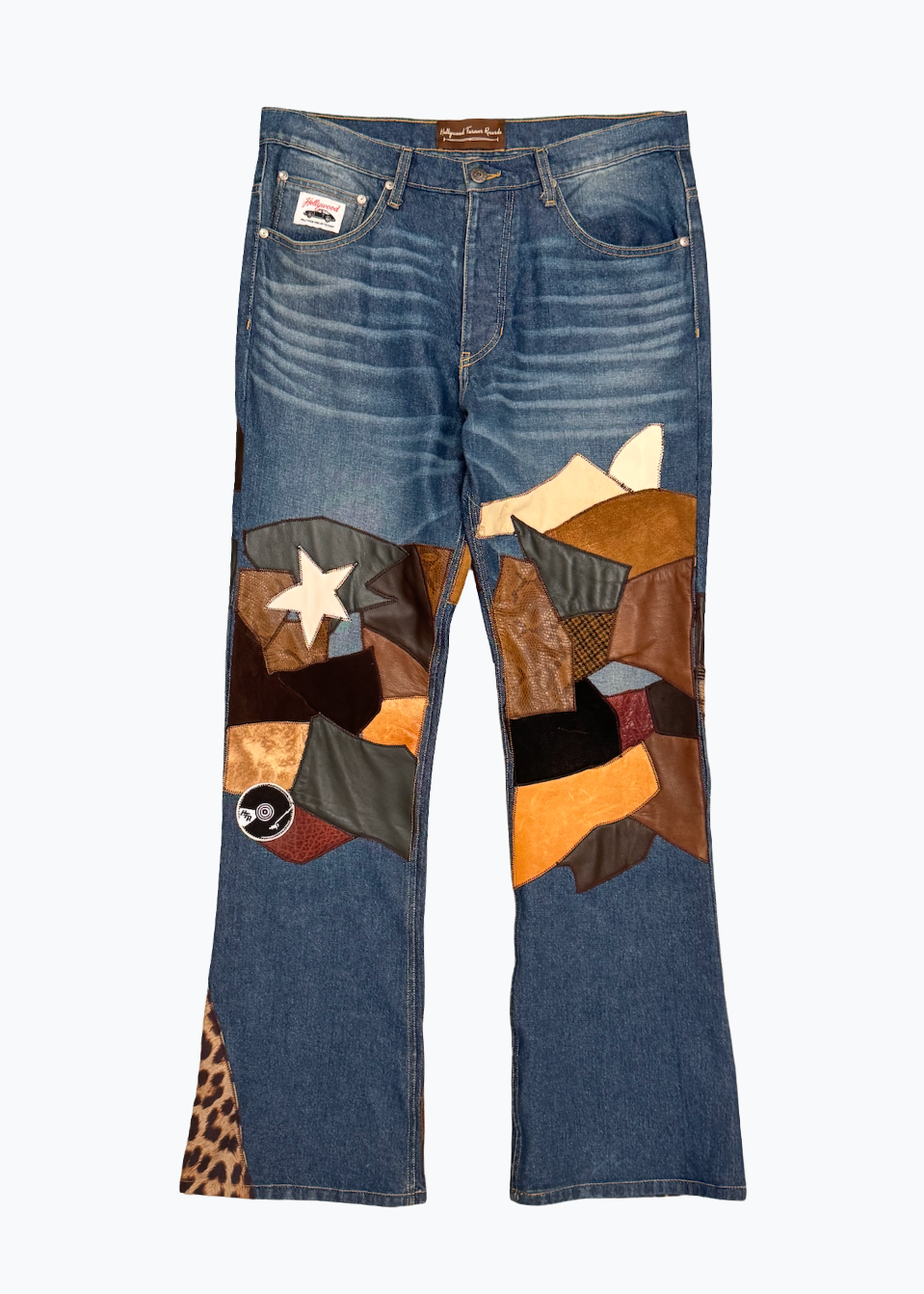 hollywood forever records mens one of a kind Zeppelin Patchwork Denim Jeans