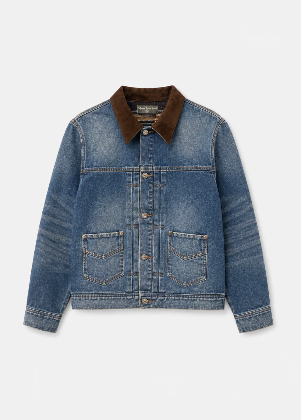 hollywood forever records mens unisex Lennon Blanket Lined Denim Jacket brown suede collar