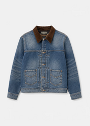 hollywood forever records mens unisex Lennon Blanket Lined Denim Jacket brown suede collar