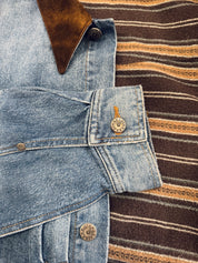 hollywood forever records mens unisex Lennon Blanket Lined Denim Jacket brown suede collar