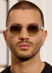 person wearing jimmy fairly paris unisex sunglasses The Azur in Transparent