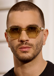 person wearing jimmy fairly paris unisex sunglasses The Darren in Yellow transparent