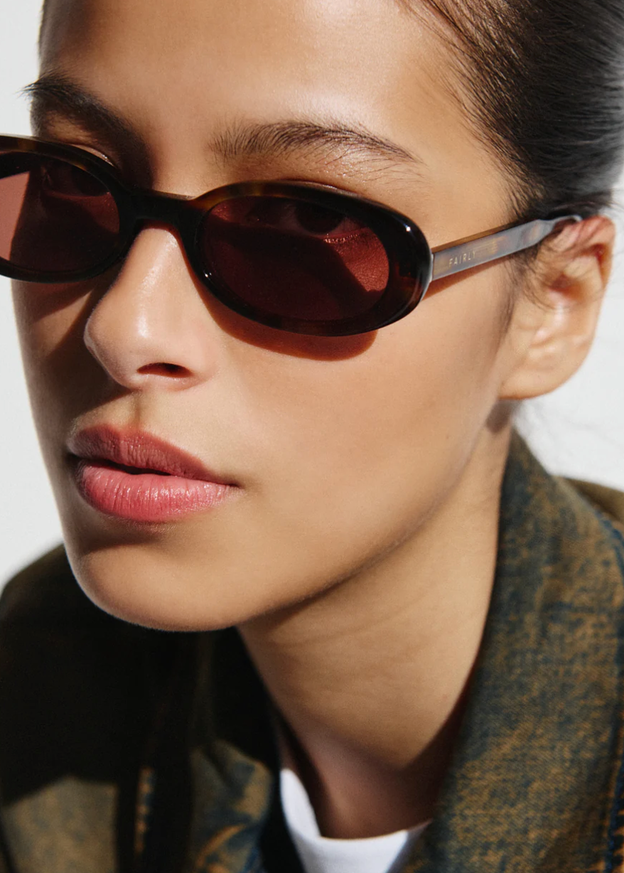 person wearing jimmy fairly paris unisex sunglasses The Janna in Dark Tortoise