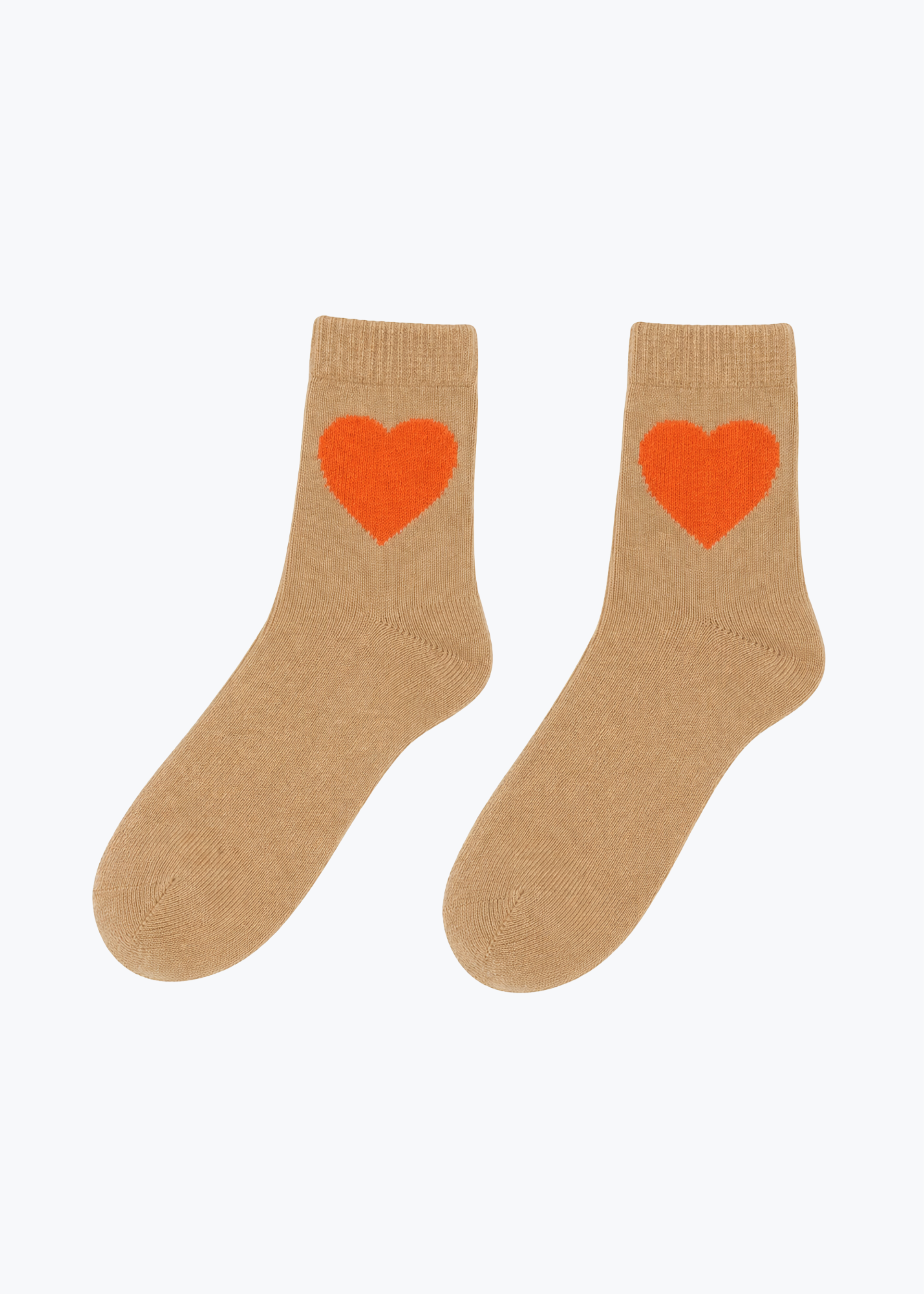 jumper1234 Cashmere Heart Socks in Camel & Neon Orange