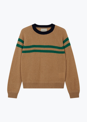 jumper1234 womens Cashmere Chest Stripe Crew Sweater sandstone navy green