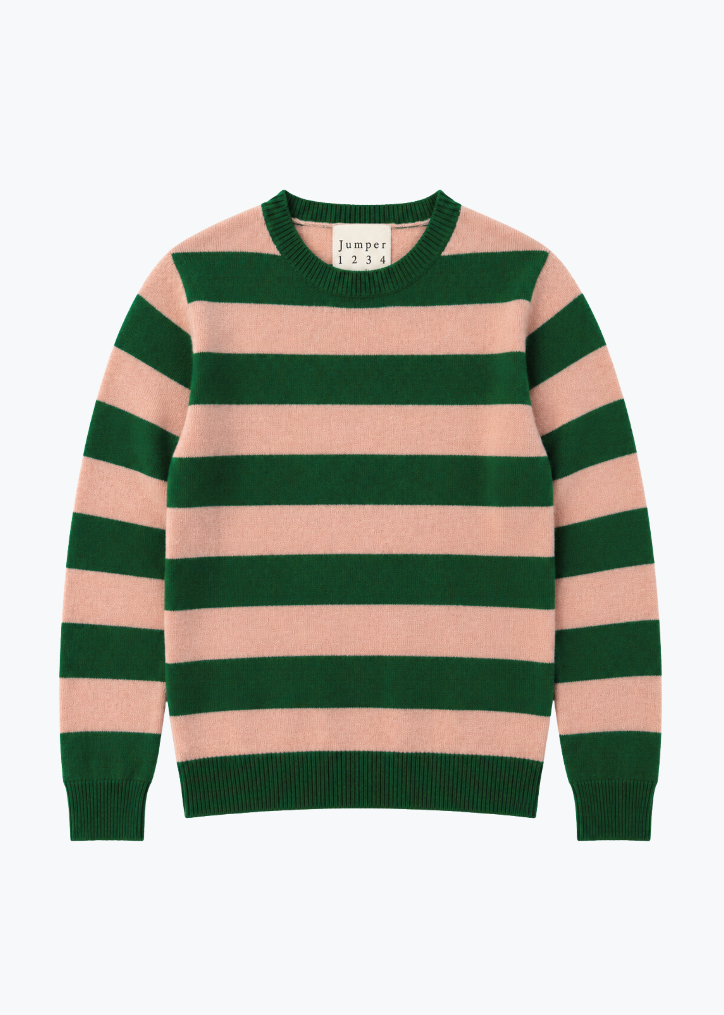 jumper1234 womens Cashmere Stripe Crew Sweater in Olive Green & Skin