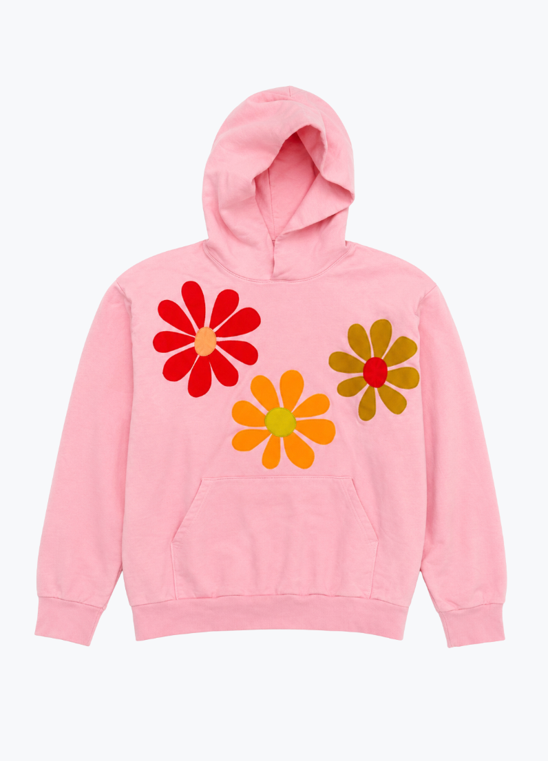kate sando womens One-of-a-Kind Flower Burst Hoodie in Pink Lemonade