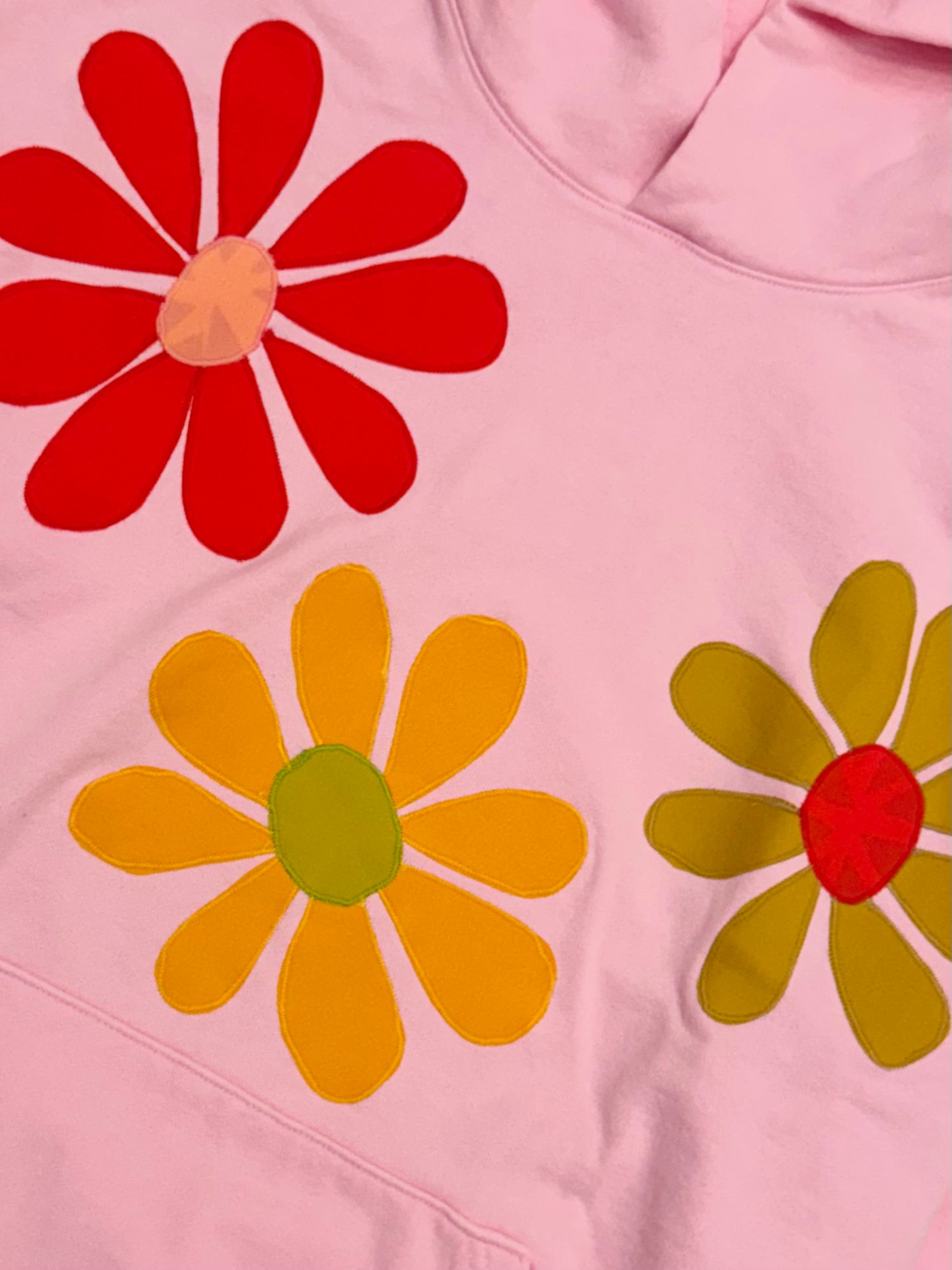 kate sando womens One-of-a-Kind Flower Burst Hoodie in Pink Lemonade