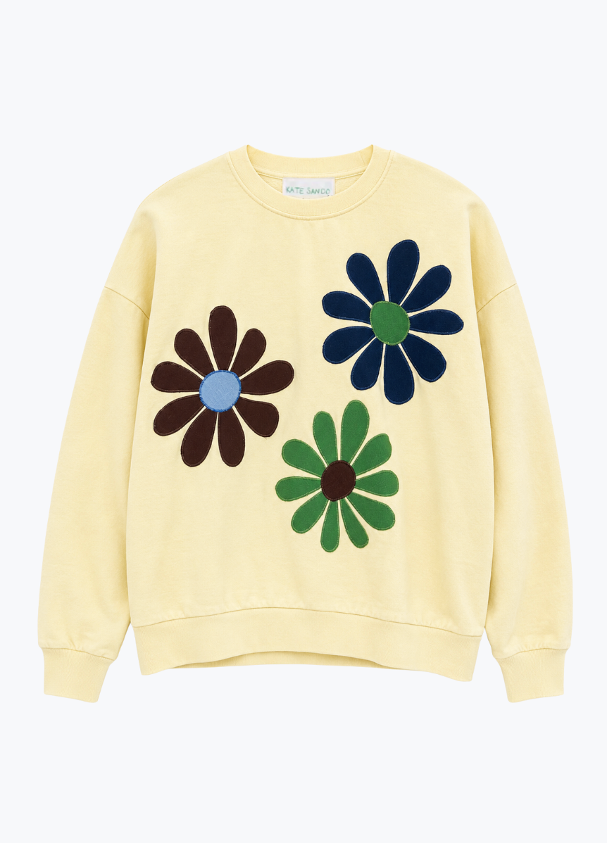kate sando womens One-of-a-Kind Flower Burst Sweatshirt in Canary