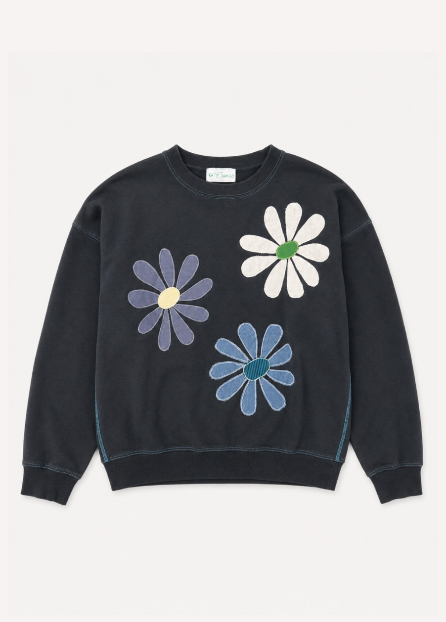 kate sando womens One-of-a-Kind Flower Burst Sweatshirt in Midnight blue