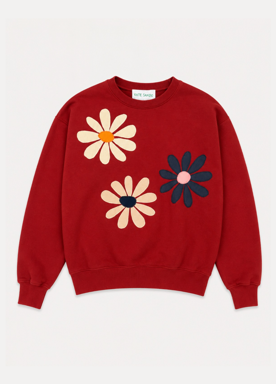 kate sando womens One-of-a-Kind Flower Burst Sweatshirt in Rust