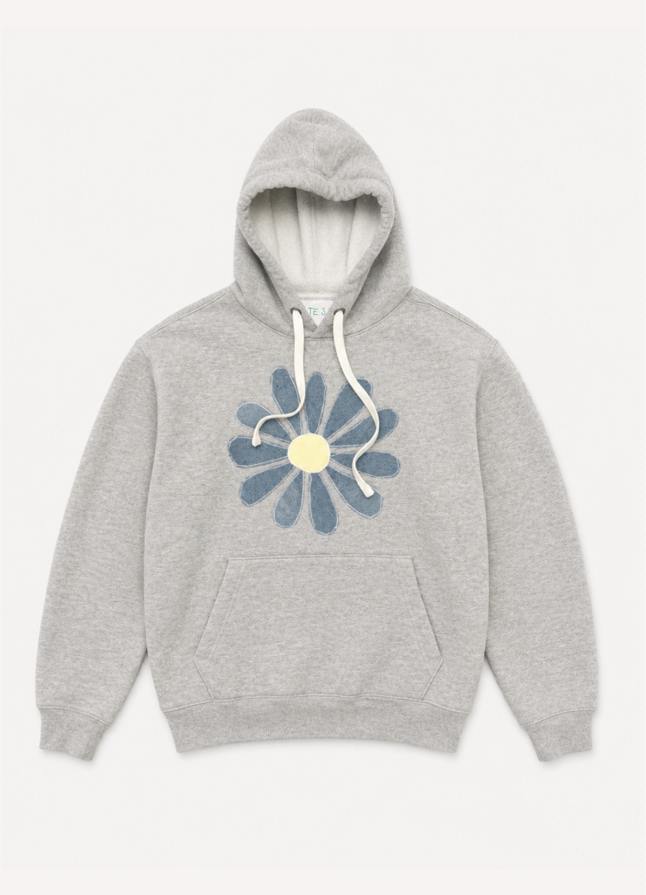 kate sando womens One-of-a-Kind Flower Hoodie in Grey