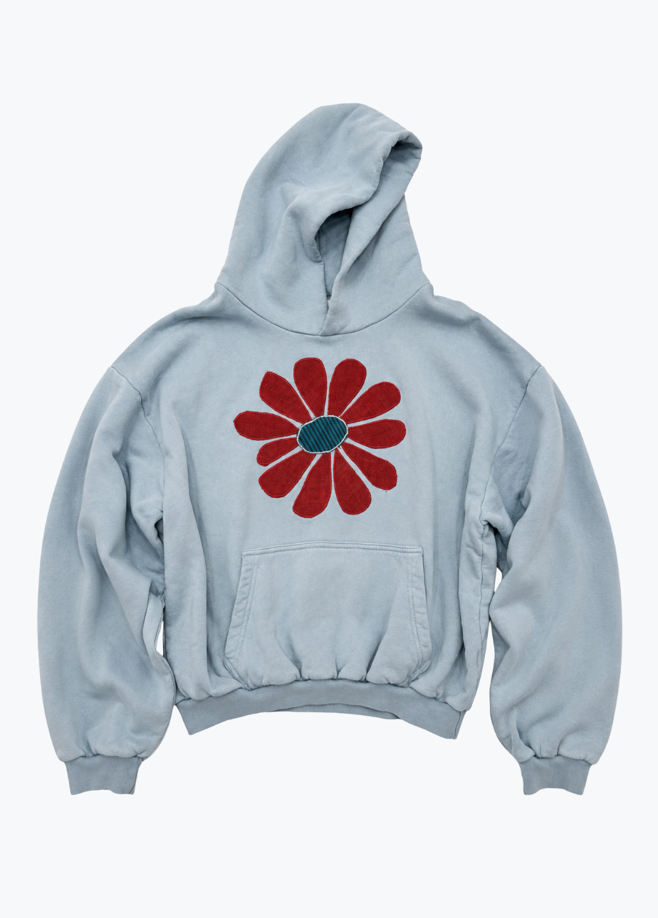 kate sando womens One-of-a-Kind Flower Hoodie in Light Blue