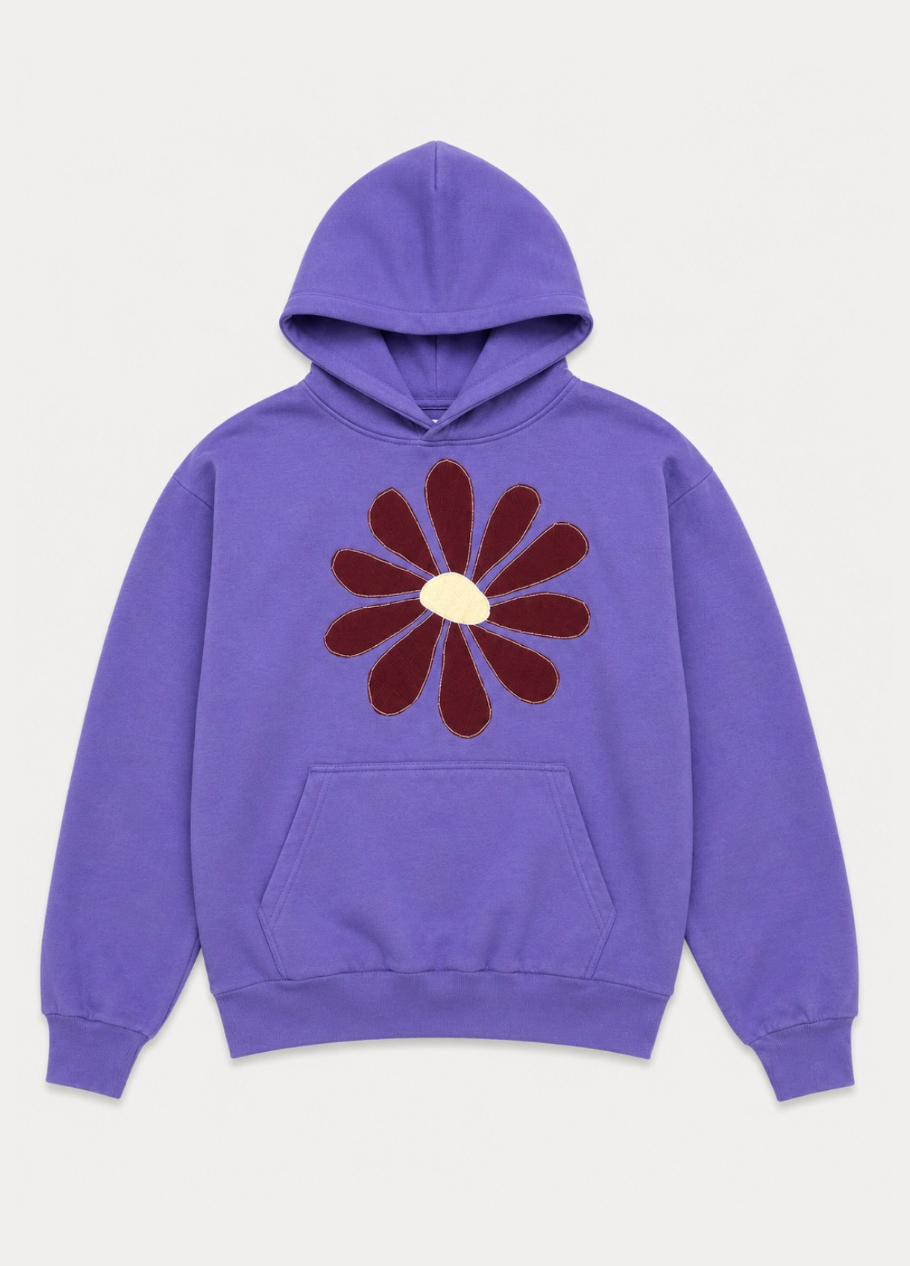kate sando womens One-of-a-Kind Flower Hoodie in Purple