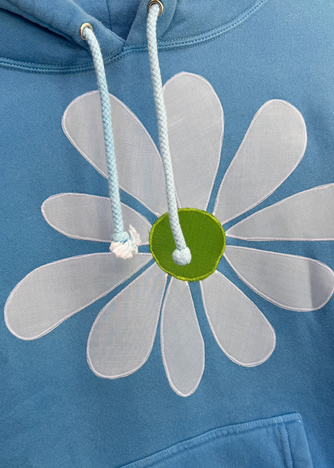 kate sando womens One-of-a-Kind Flower Hoodie in Sky Blue