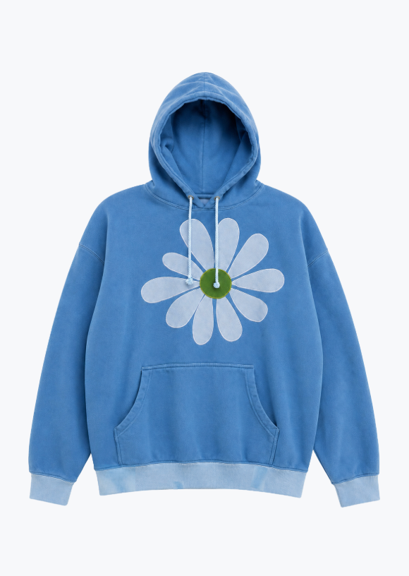 kate sando womens One-of-a-Kind Flower Hoodie in Sky Blue