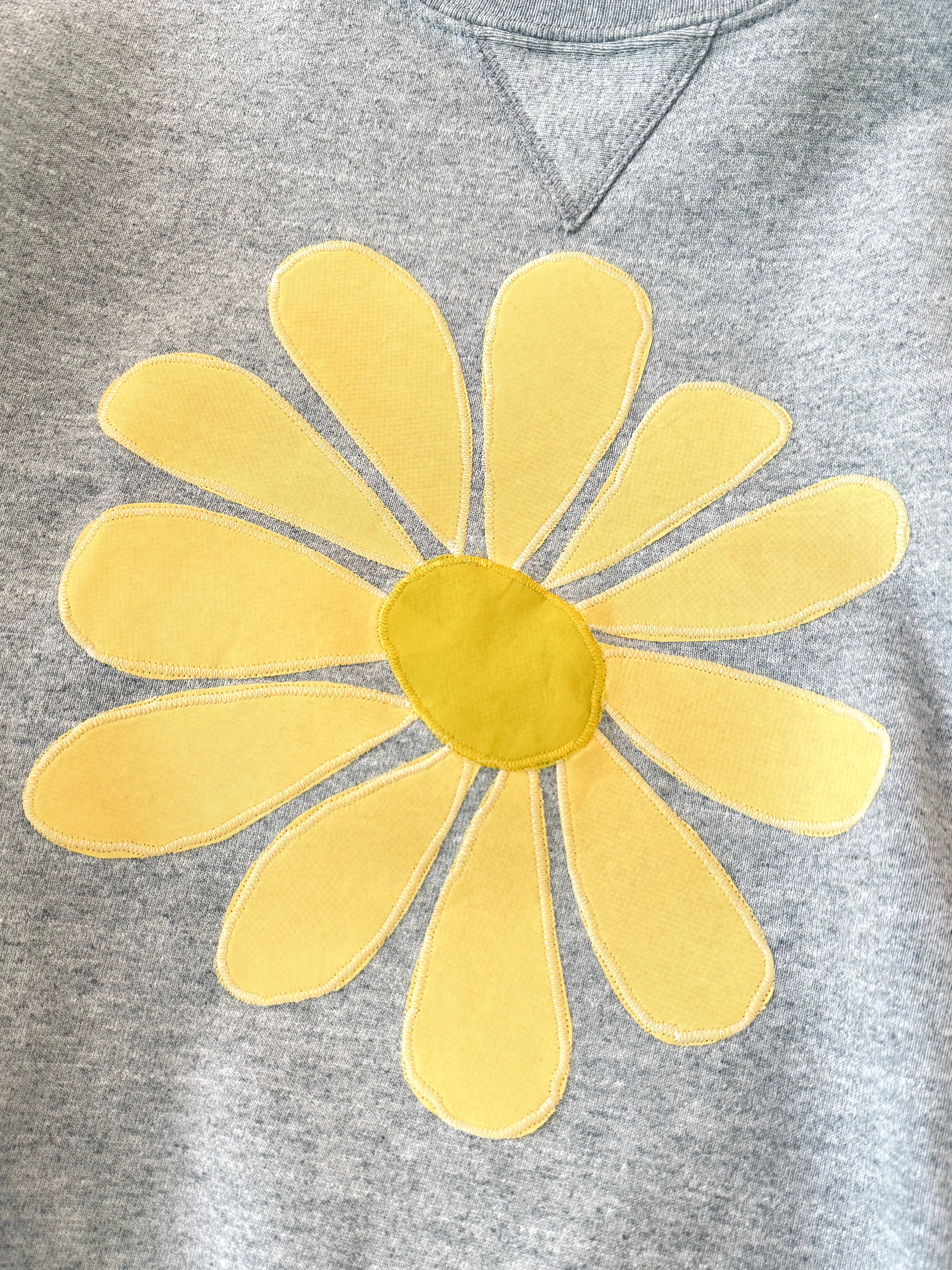 kate sando womens One-of-a-Kind Flower Sweatshirt in Heather Gray