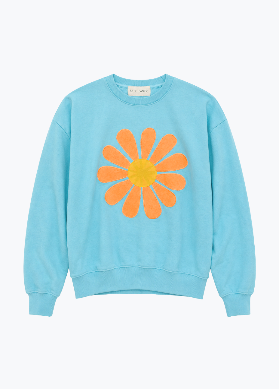 kate sando womens One-of-a-Kind Flower Sweatshirt in Turquoise