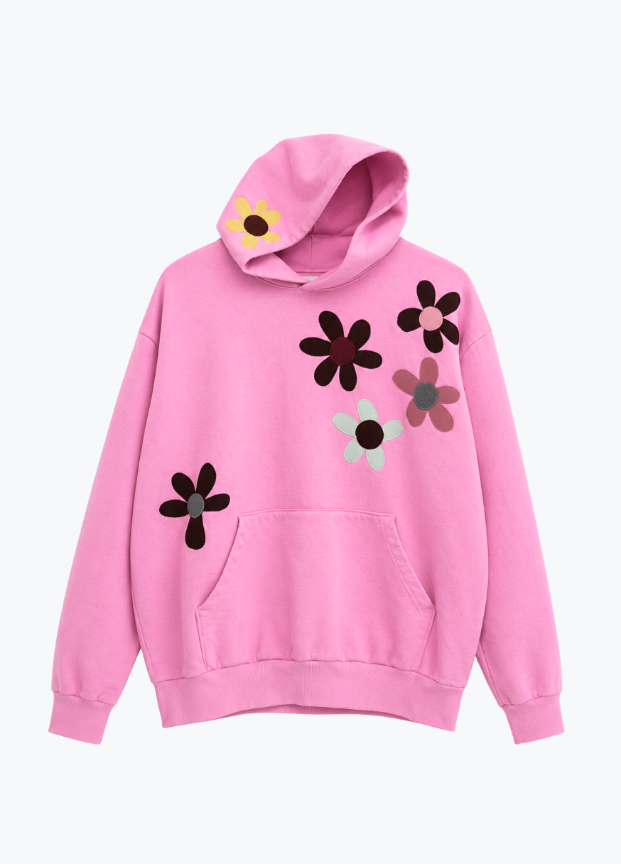 kate sando womens One-of-a-Kind Scattered Flower Hoodie in Pink
