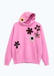 kate sando womens One-of-a-Kind Scattered Flower Hoodie in Pink