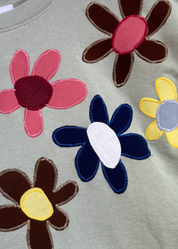 kate sando womens One-of-a-Kind Scattered Flower Sweatshirt in Sage Green