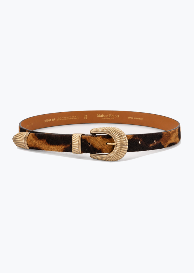 maison boinet womens Agathe Western Brass Buckle Belt in Dark Cowhide