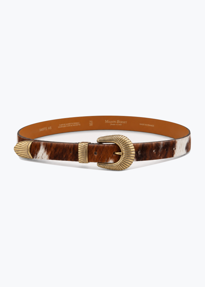 maison boinet womens Agathe Western Brass Buckle Belt in Light Cowhide