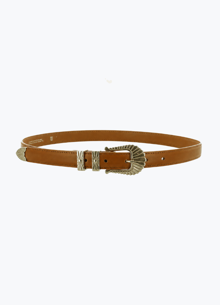maison boinet womens Frida Western Belt in Tan leather bronze hardware