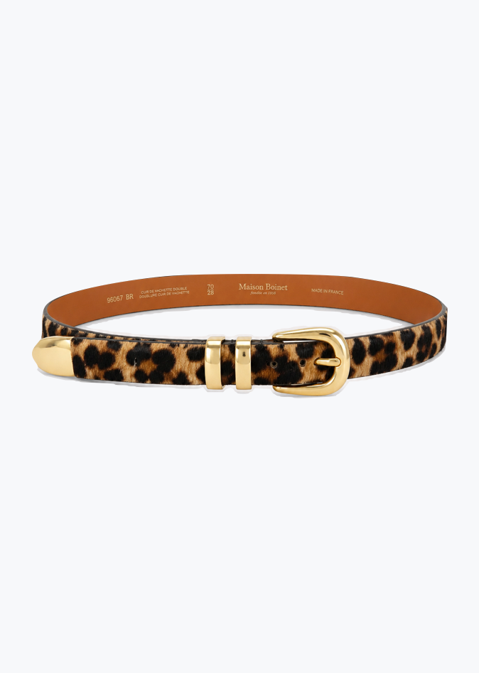maison boinet womens Lorraine Brass Buckle Belt in Leopard