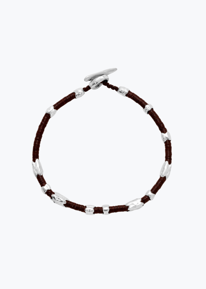 maor mens jewelry Brown Beaded Dryp Bracelet in Silver