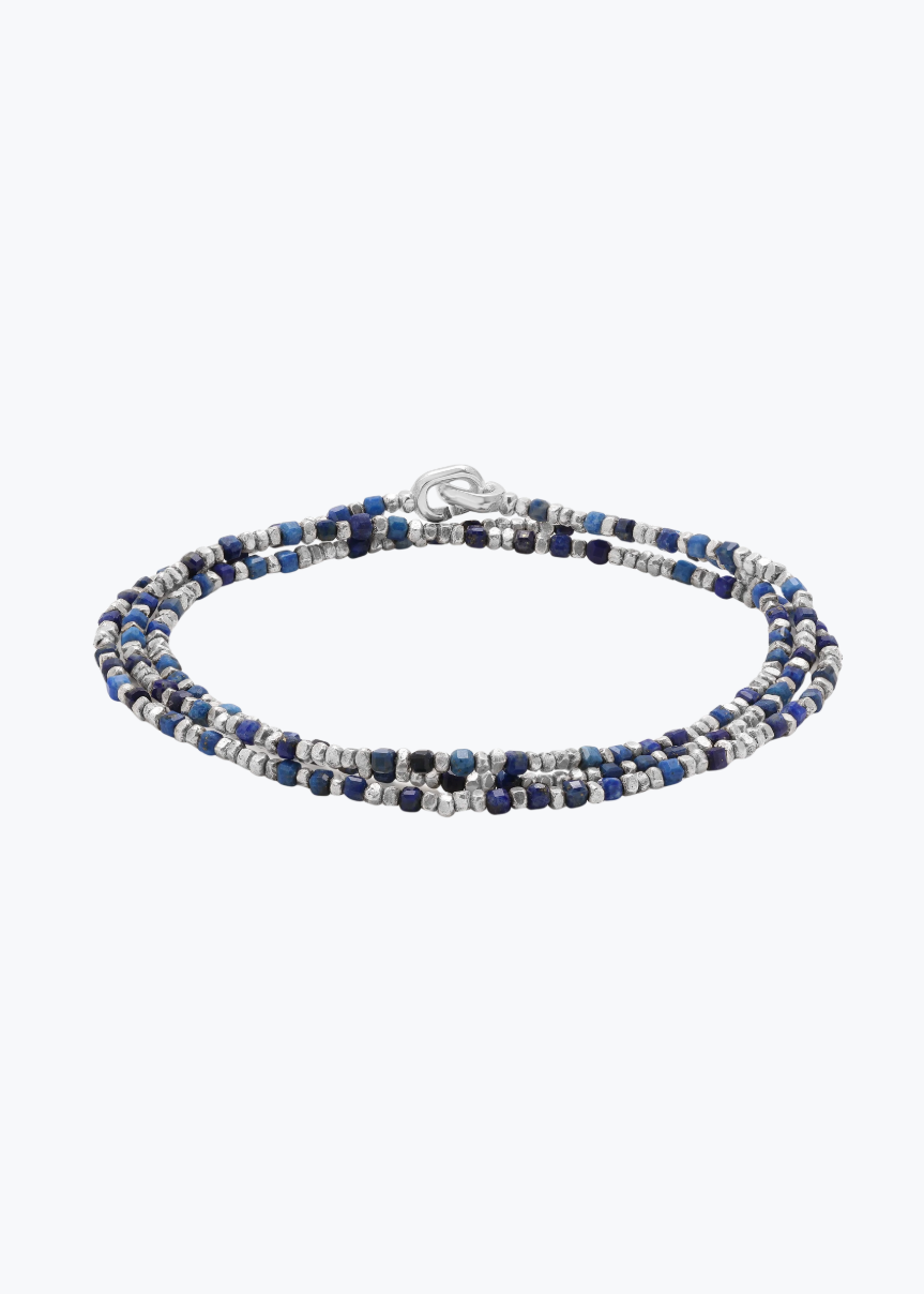 maor mens jewelry Lapis Bead Triple Wrap Percep in Silver
