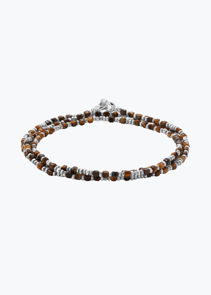 maor mens jewelry Tiger Eye Bead Triple Wrap Percep in Silver