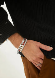 person wearing maor_sterling silver zag bracelet neo 5mm bracelet Wine_Pattern_Rizon_beaded Bracelet