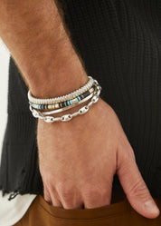 person wearing maor sterling silver zag bracelet neo 5mm bracelet black Pattern Rizon beaded Bracelet