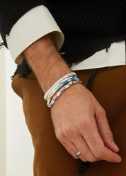 person wearing maor sterling silver zag bracelet neo 5mm bracelet light blue Pattern Rizon beaded Bracelet