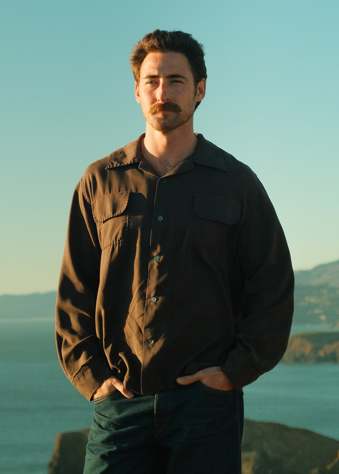 person wearing mens monostereo casual shirt Morrison Shirt in Washed Black