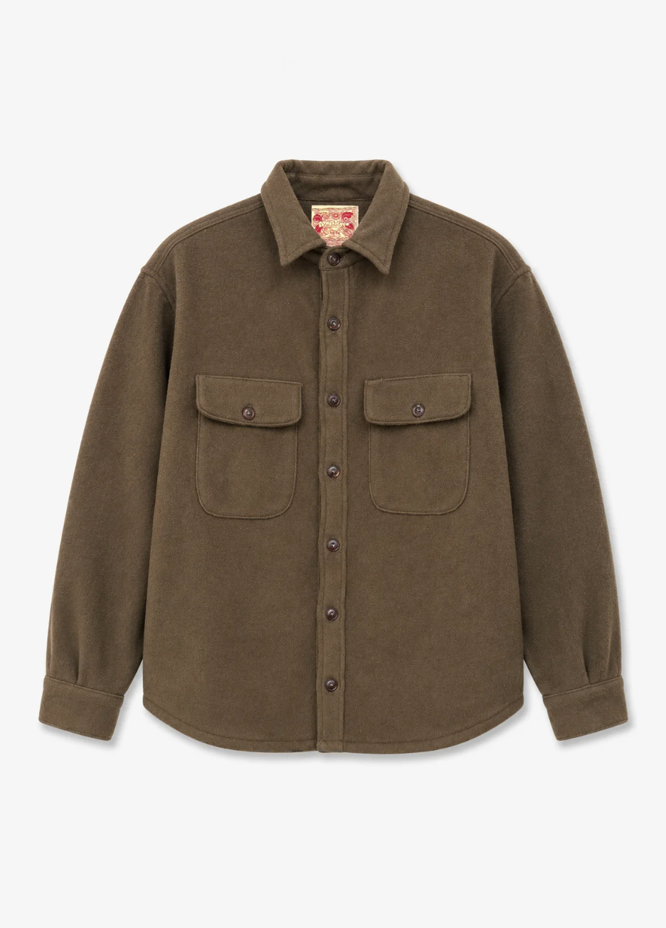 monostereo mens Wool Chamois Two Pocket Work Shirt in Olive