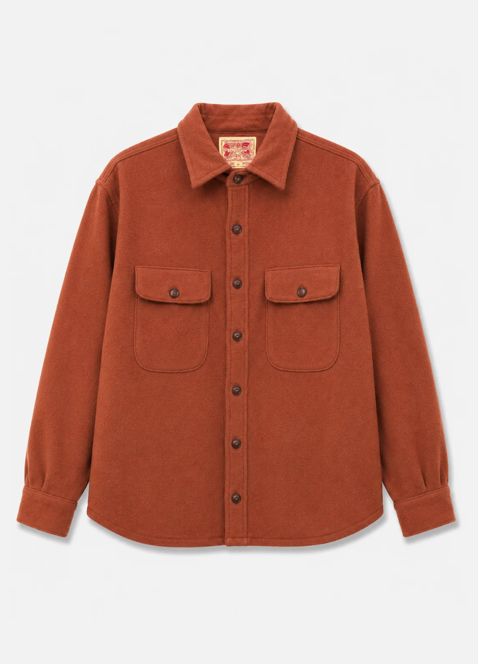 monostereo mens Wool Chamois Two Pocket Work Shirt in Red Earth rust