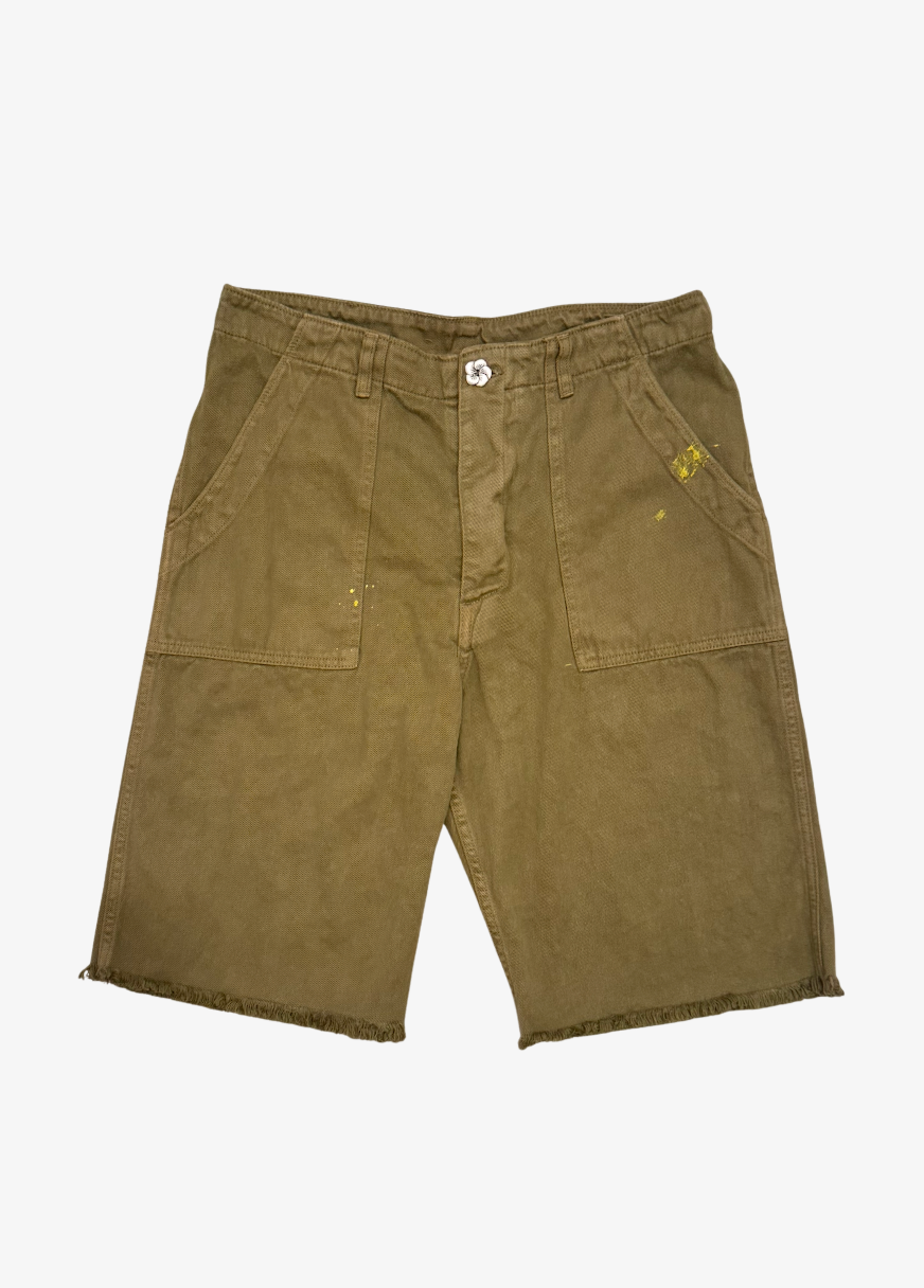 monostereo hemp cotton Lovers Cut Off Shorts olive mustard green