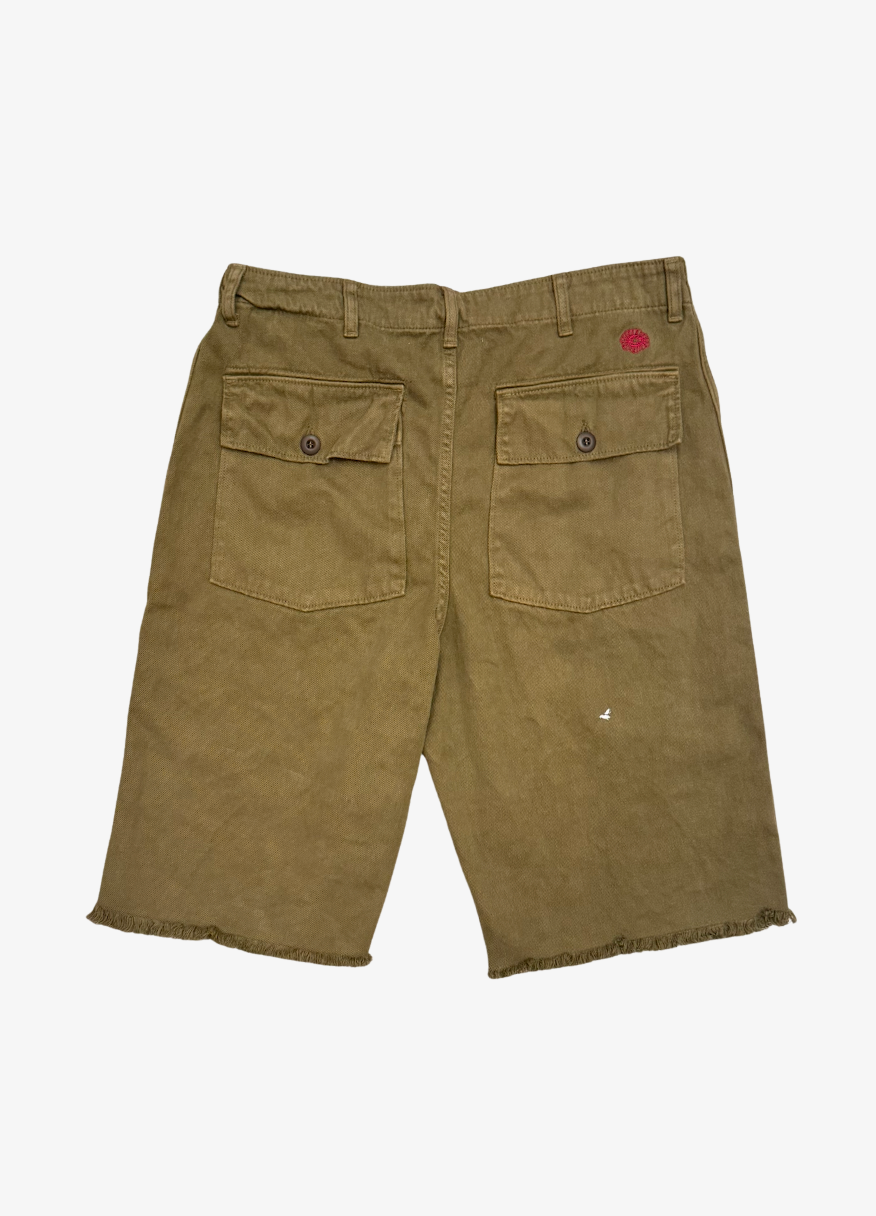 monostereo mens hemp cotton Lovers Cut Off Shorts olive mustard green